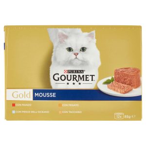 PURINA GOURMET Gold Mousse Manzo / Pesce dell’Oceano / Fegato / Tacchino 12 x 85 g