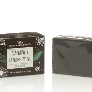 Sapone canapa e carbone attivo – 100% bio degrad – Pulizia pelli impure adolescenti – Prod artigianale – 100gr – Verdesativa