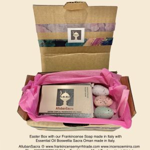 Confezione Pasquale Sapone al Frankincenso Olio Essenziale Boswellia Sacra Oman lavorazione artigiana italiana.