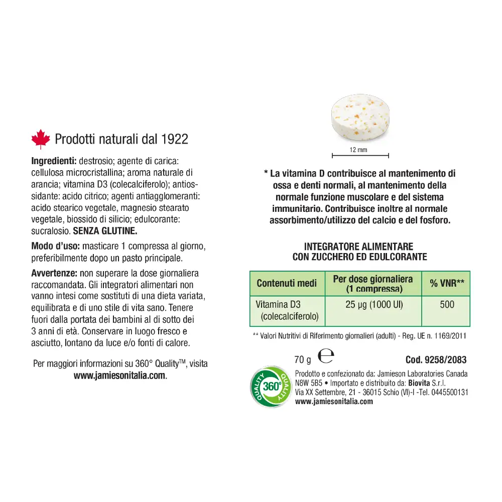 VITAMINA D3 1000 UI MASTICABILE ARANCIA 100 cpr – OUTLET<b>Scadenza febbraio 2026</b> - immagine 3
