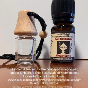 Olio Essenziale Olibanum di Frankincense Boswellia Sacra dell’Oman con Mini Diffusore in Vetro. AllubanSacra.
