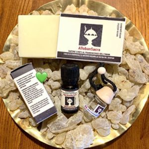 Set 3pz. Sapone Frankincenso, Olio Essenziale Incenso Oman Boswellia Sacra, Diffusore di Vetro. AllubanSacra.
